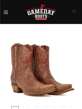 Alabama Gameday Boots Brown Leather Cowboy Boots with Red 'A' Embroidery NWOT
